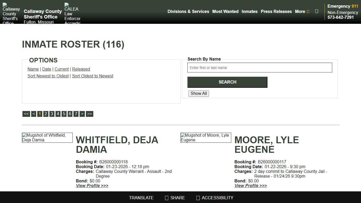 Inmate Roster - Current Inmates Booking Date Descending - Callaway County Sheriff's Office, Missouri